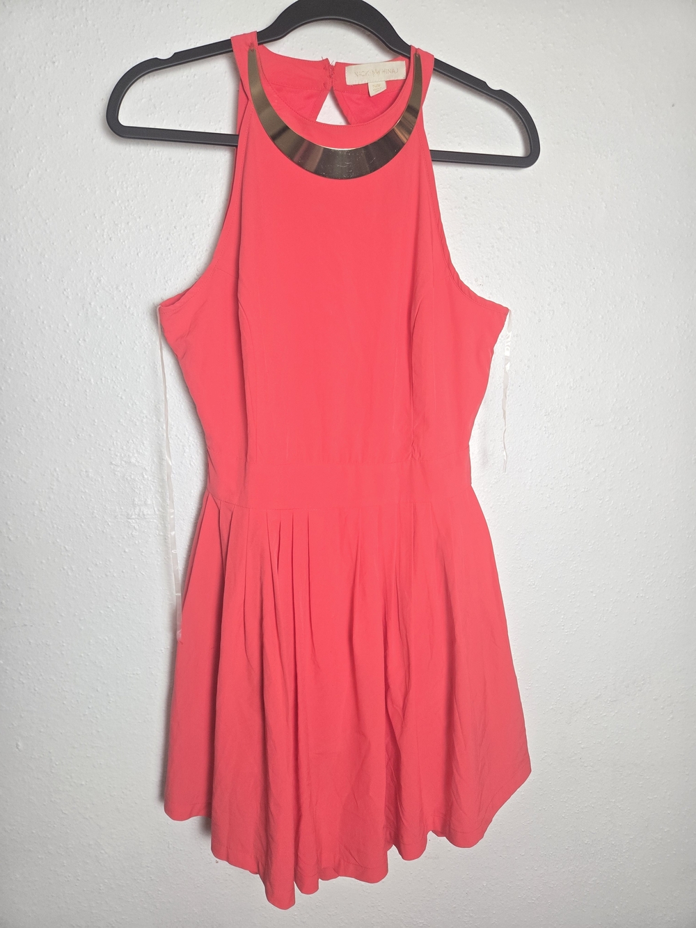 Nicki Minaj Coral Halter Mini Dress with Metallic Collar